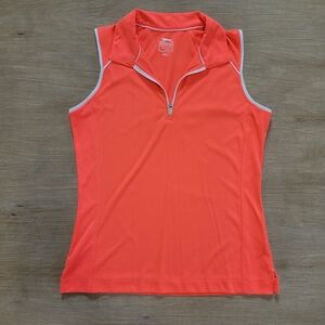 Slazenger Sleeveless Golf Polo Shirt Womens Orange 1/2 Zip Up Pullover Small